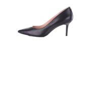 Ralph Lauren Svarta Läder Logo Pumps med 7cm Klack Black, Dam