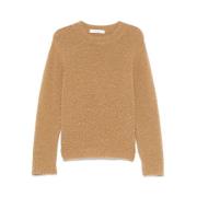 Tela Kamelbrun Stickad Crew Neck Tröja Beige, Dam