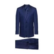 Canali Blått Ull Twill Vävt Kostym Blue, Herr