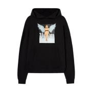 Palm Angels Svart Sweatshirt med Grafiskt Tryck och Ribbade Manschette...