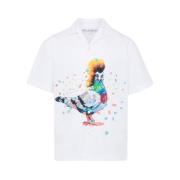 JW Anderson Grafiskt Tryck Camp Krage Skjorta White, Herr