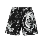 Alexander McQueen Blommigt Tryck Elastisk Midjeshorts Black, Herr