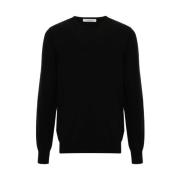 La Fileria Svart Ull Crew Neck Tröja Black, Herr