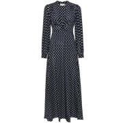 Rixo Navy Blue Polka Dot Silk Dress Blue, Dam