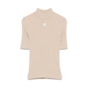 Courrèges Taupe Mock Neck Sweater med Logo Beige, Dam