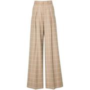 Del Core Kamelull Rutig Wide Leg Byxor Beige, Dam