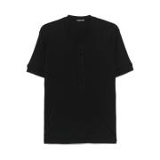 Tom Ford Svart Henley Neck T-shirt med Logo Black, Herr