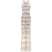 Elisabetta Franchi Pixel-Mönstrad Paljett Tulle Klänning Beige, Dam