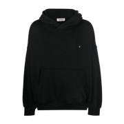 A Paper Kid Svart Hoodie i Bomull med Broderad Logga Black, Herr