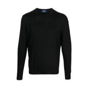 Fedeli Svart Cashmere-Silke Blandning Ribbstickad Tröja Black, Herr