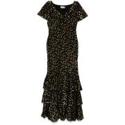 Rixo Polka Dot V-ringad Ruffle Klänning Black, Dam