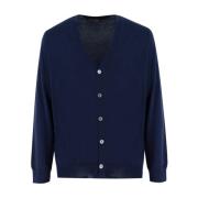 Drumohr Merinoull Knapp Cardigan Blue, Herr