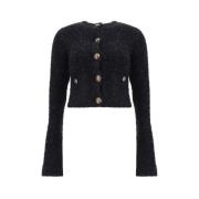 Balenciaga Paljett Cardigan med Frontknappstängning Black, Dam