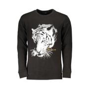 Cavalli Class Svart Bomullssweatshirt med Print Logo Black, Herr