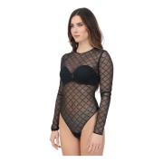 Elisabetta Franchi Svart Jacquard Mesh Långärmad Topp Black, Dam