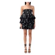 Rotate Birger Christensen Svart Satin Ruffled Mini Klänning Black, Dam