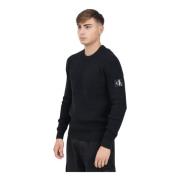 Calvin Klein Jeans Svart Crewneck Tröja Rik Textur Black, Herr