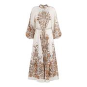 Zimmermann Paisley Print Linne Midi Klänning Beige, Dam