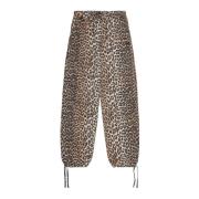 Ganni Leopard Tvättad Bomullskanvas Dragsko Byxor Multicolor, Dam