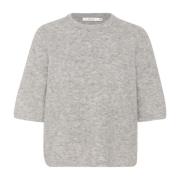 Gestuz Mjuk Stickad T-shirt Ljusgrå Melange Gray, Dam