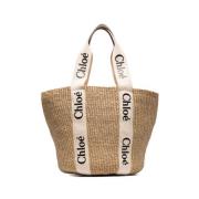 Chloé Ikonisk Woody Shopper med Logorem Beige, Dam