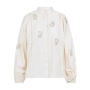 Max Mara Broderad Caladio Blus i Vit White, Dam