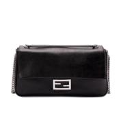 Fendi Svart Läder Baguette Axelväska Black, Dam