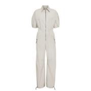 Brunello Cucinelli Off-White Bomulls Jumpsuit med Puffärmar Gray, Dam