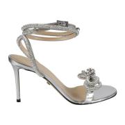 Mach & Mach Silver Rhinestone Ankelsandaler Gray, Dam