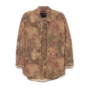 R13 Paisley Print Tuxedo Skjorta Brown, Dam