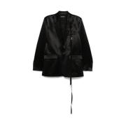 Ann Demeulemeester Svart Satin Finish Jacka med Remdetaljer Black, Dam