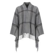 Peserico Grå Ull Poncho med Lurex Detaljer Gray, Dam