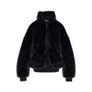 Balenciaga Svart Faux-Fur Skidjacka med Huva Black, Dam