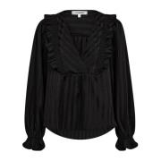 Co'Couture Feminin Smock Blus med Volanger Black, Dam