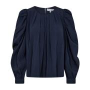 Co'Couture Elegant Pleat Blus Navy Blue, Dam