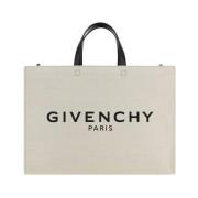 Givenchy Geometrisk Bomullshandväska med Läderhandtag Beige, Dam