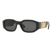 Versace Svart/Mörkgrå Guld Logotyp Solglasögon Black, Unisex