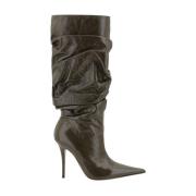 Amina Muaddi Ruffled-Effect Stiletto Heel Ankelboots Brown, Dam