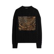 Roberto Cavalli Animalier Patchwork Ulltröja Black, Herr