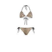 Roberto Cavalli Leopardmönstrad Halterneck Bikini Set Brown, Dam