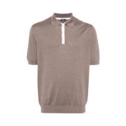 Kiton Silke-bomull Polo Skjorta, Finstickad Brown, Herr