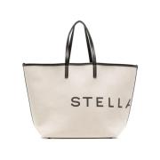 Stella McCartney Logo-Print Shopper Väska i Ecru Beige, Dam