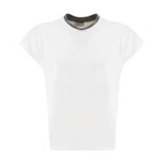 Peserico Kontrast Crew Neck Bomull T-shirt White, Dam