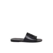 Dolce & Gabbana Svarta läderslide sandaler med logotyp Black, Herr