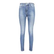 Calvin Klein Denim Skinny Jeans Blå Tvättad Logo Blue, Dam