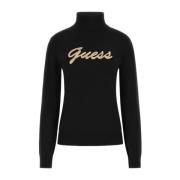 Guess Svart Logotyp Turtleneck Tröja Black, Dam