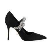 Manolo Blahnik Silk Satin Juvel Stiletto Pumps Black, Dam