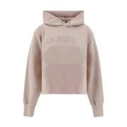 Maison Margiela Räfflad bomullshoodie med rå kant Pink, Dam