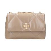 Tory Burch Nappa Axelväska med Flap Stängning Beige, Dam