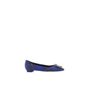 Manolo Blahnik Kristallspänne ullballerinor Blue, Dam